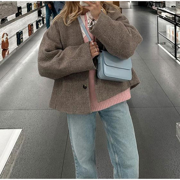 Damen Designer-Wolljacke im Oversized-Stil mit praktischen Taschen Drune
