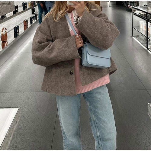 Damen Designer-Wolljacke im Oversized-Stil mit praktischen Taschen Drune
