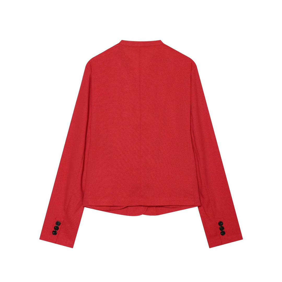 Damen Leichte taillierte Blazerjacke mit Stehkragen und Drei-Knopf‑Verschluss Drune