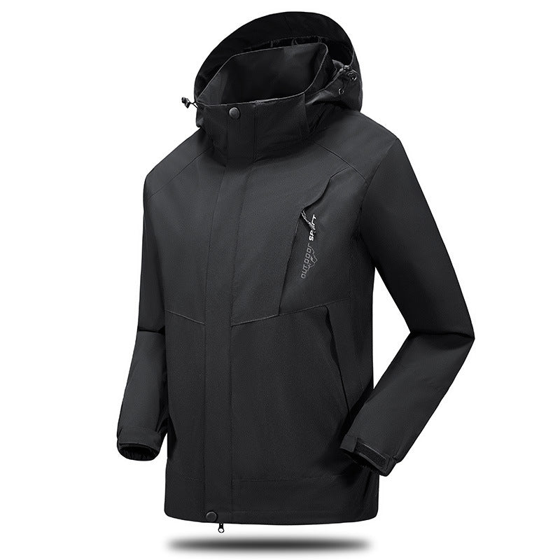 Herren Wind- und Wasserabweisende Trekkingjacke mit verstellbarer Kapuze und Brustreißverschluss Drune