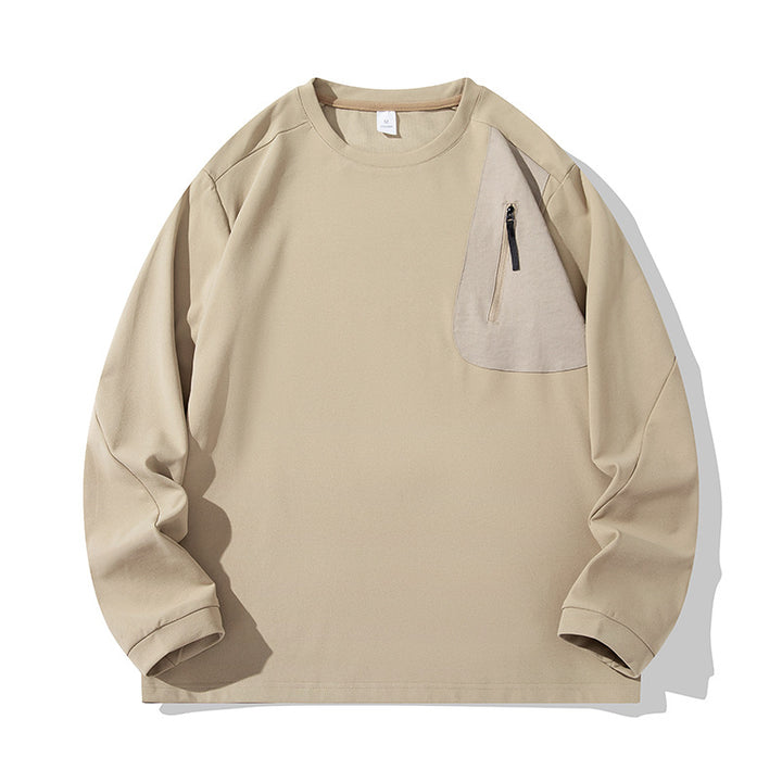 Unisex Oversize Langarm‑Sweatshirt mit Brustreißverschlusstasche und Rundhalsausschnitt Drune
