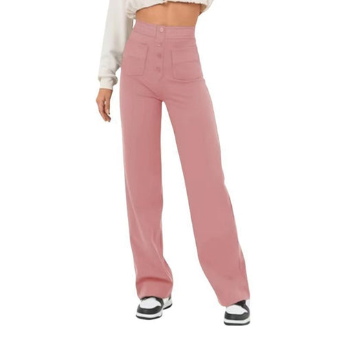 Damen Hochtaillierte Wide‑Leg Hose mit aufgesetzten Taschen Drune