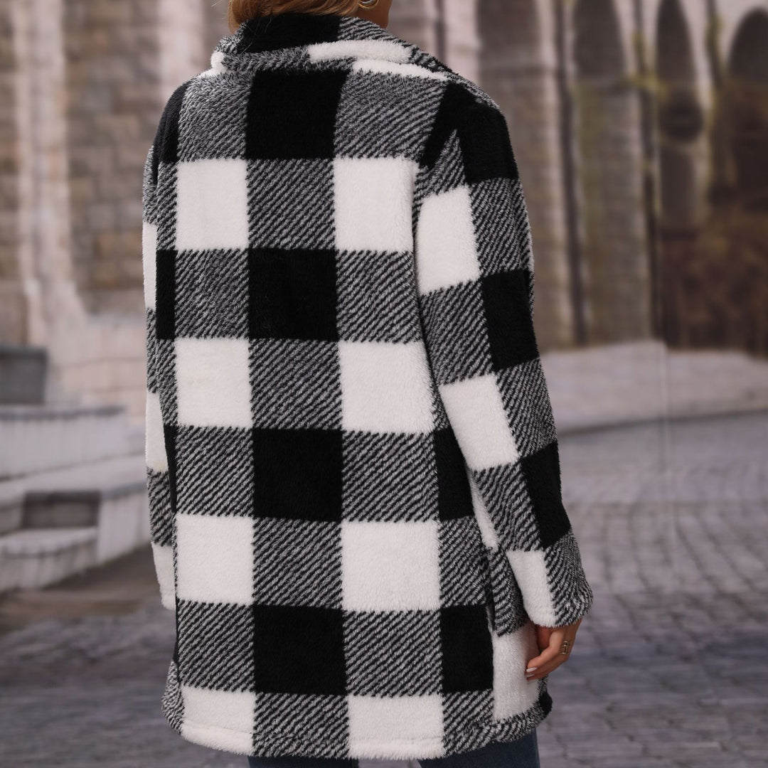 Damen Plüschjacke im Karomuster mit praktischen Taschen Drune