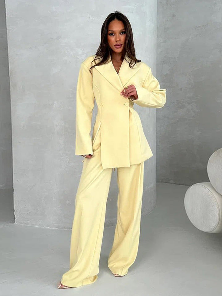 Damen Zweiteiliges Oversize-Anzugset mit Wickel-Blazer und weiten Palazzohosen Drune