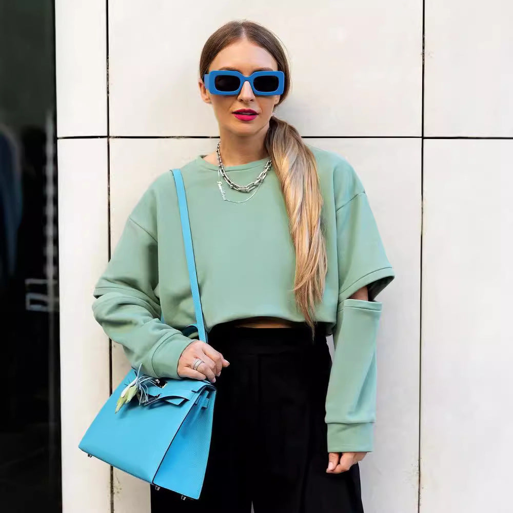 Damen Oversized Sweatshirt mit Layer-Ärmeln und seitlichem Schlitz Drune