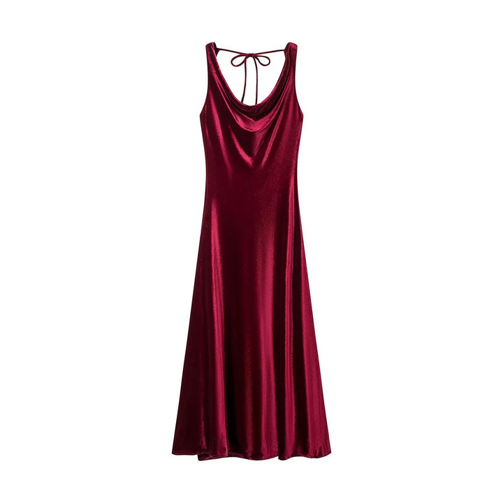 Damen Maxikleid aus Satin mit Wasserfallausschnitt und Riemchenbindung am Rücken Drune