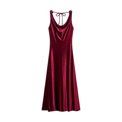 Damen Maxikleid aus Satin mit Wasserfallausschnitt und Riemchenbindung am Rücken Drune