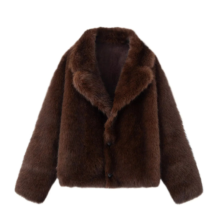 Damen nan kurze Lammfelloptik-Jacke mit voluminösem Schalkragen und verdeckter Knopfleiste Drune