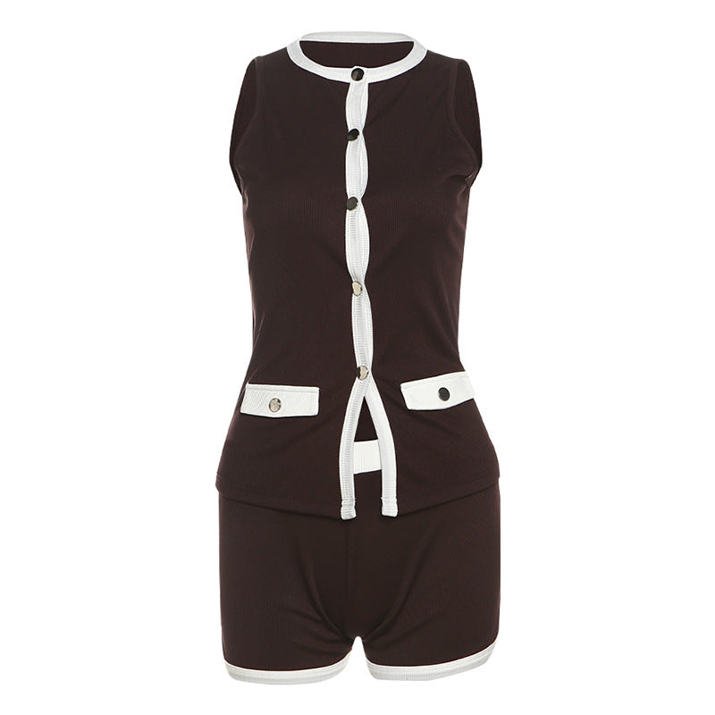 Damen Sportlicher romper mit knopfbeschlägen und Taschen Drune