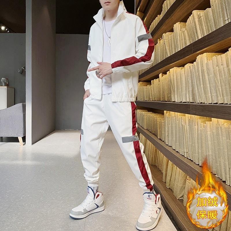 Herren Athleisure-Trackset im Retro-College-Look mit Kontraststreifen, reflektierenden Paneelen & elastischem Saum Drune