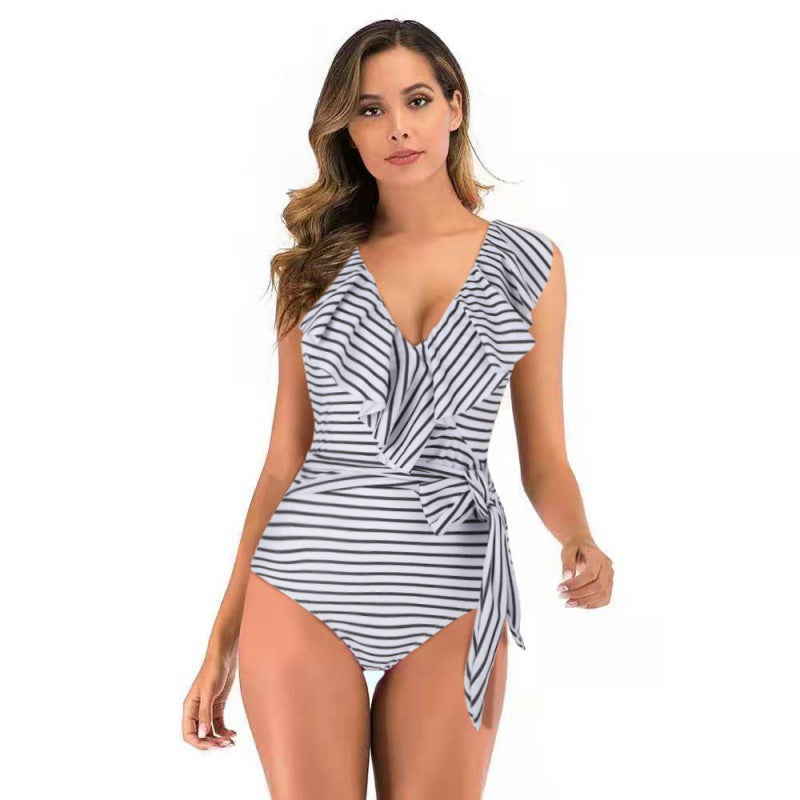 Damen Einteiliger Badeanzug mit raffinierten Rüschendetails und eleganter Schleife Drune