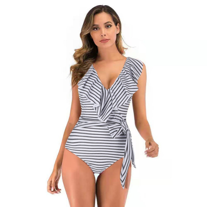 Damen Einteiliger Badeanzug mit raffinierten Rüschendetails und eleganter Schleife Drune