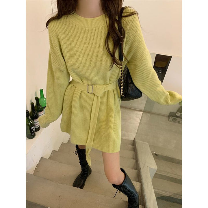 Damen Modischer Strickpullover mit Gürtel Drune