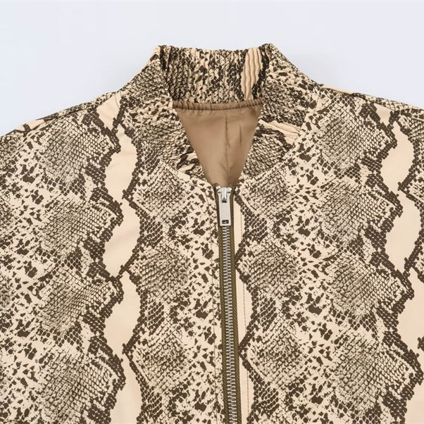 Damen Oversize-Bomberjacke mit Schlangenprint und elastischem Saum Drune