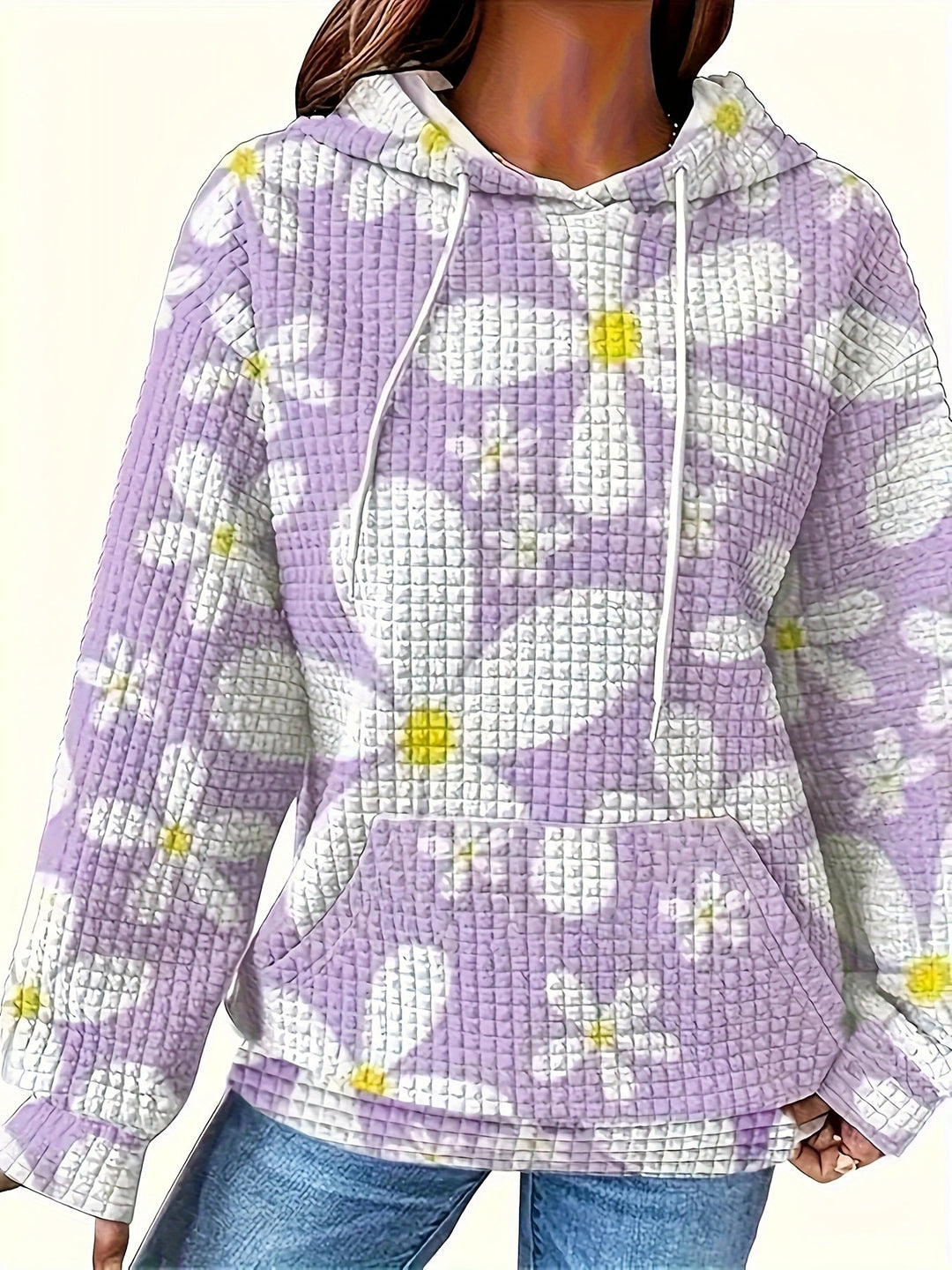 Damen Kapuzenpullover mit floralem Strukturmuster und bequemer Passform Drune