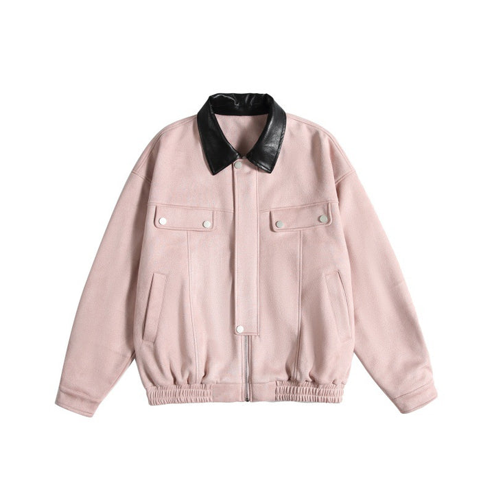 Damen Kurz geschnittene Boxy-Blousonjacke mit kontrastierendem Kunstlederkragen Drune