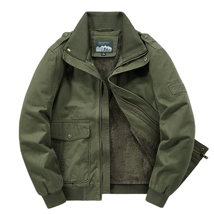 Herren Thermo-Canvasblouson mit durchgehendem Teddyfutter, Rippkragen und Utility‑Pattentaschen Drune