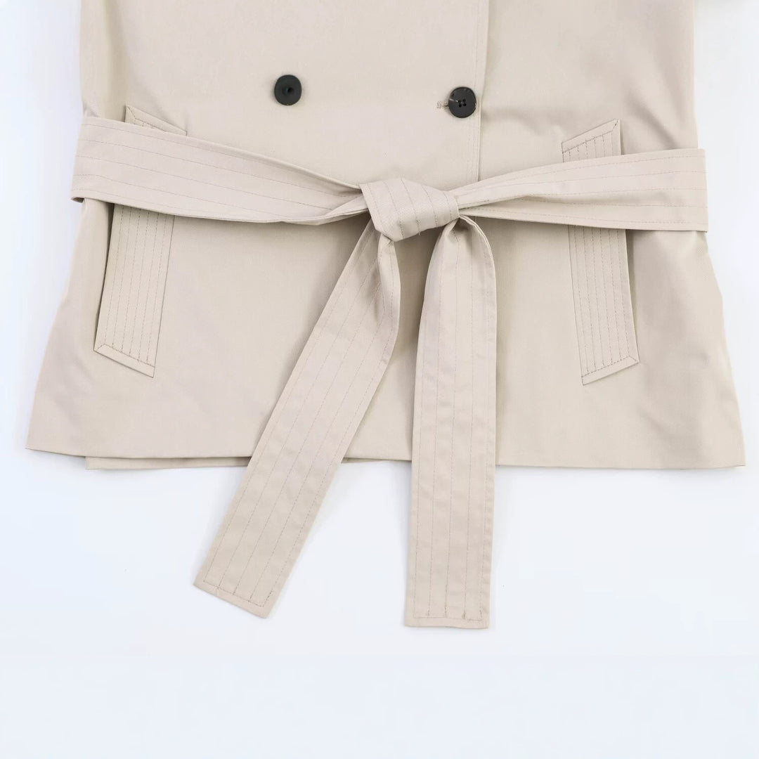 Damen Kurzer Oversize-Trenchcoat mit Bindegürtel und Cape-Detail Drune