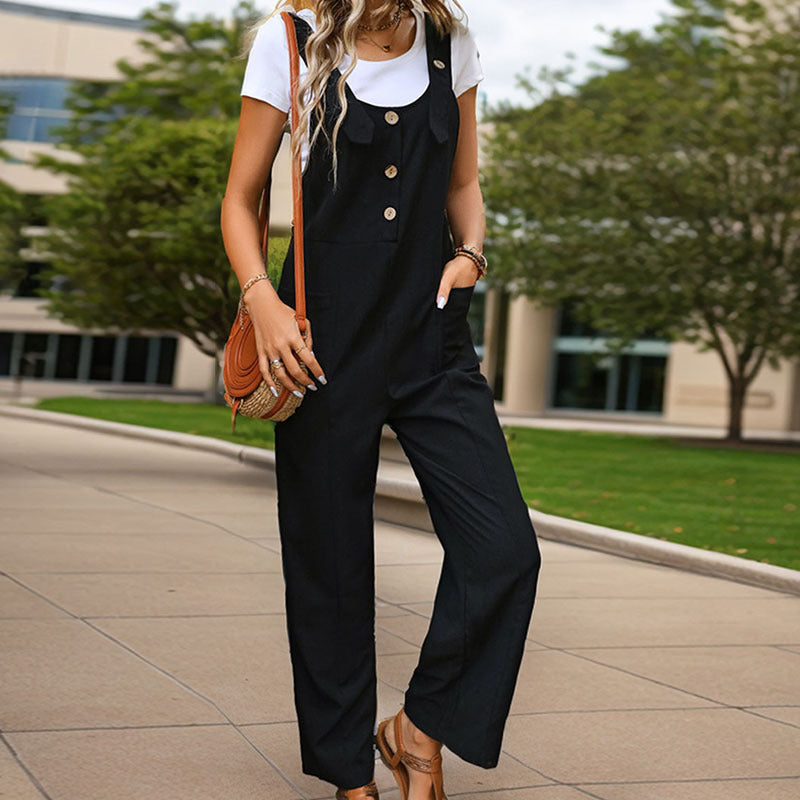 Damen Latzhose mit seitlichen Taschen und Knopfdetails Drune