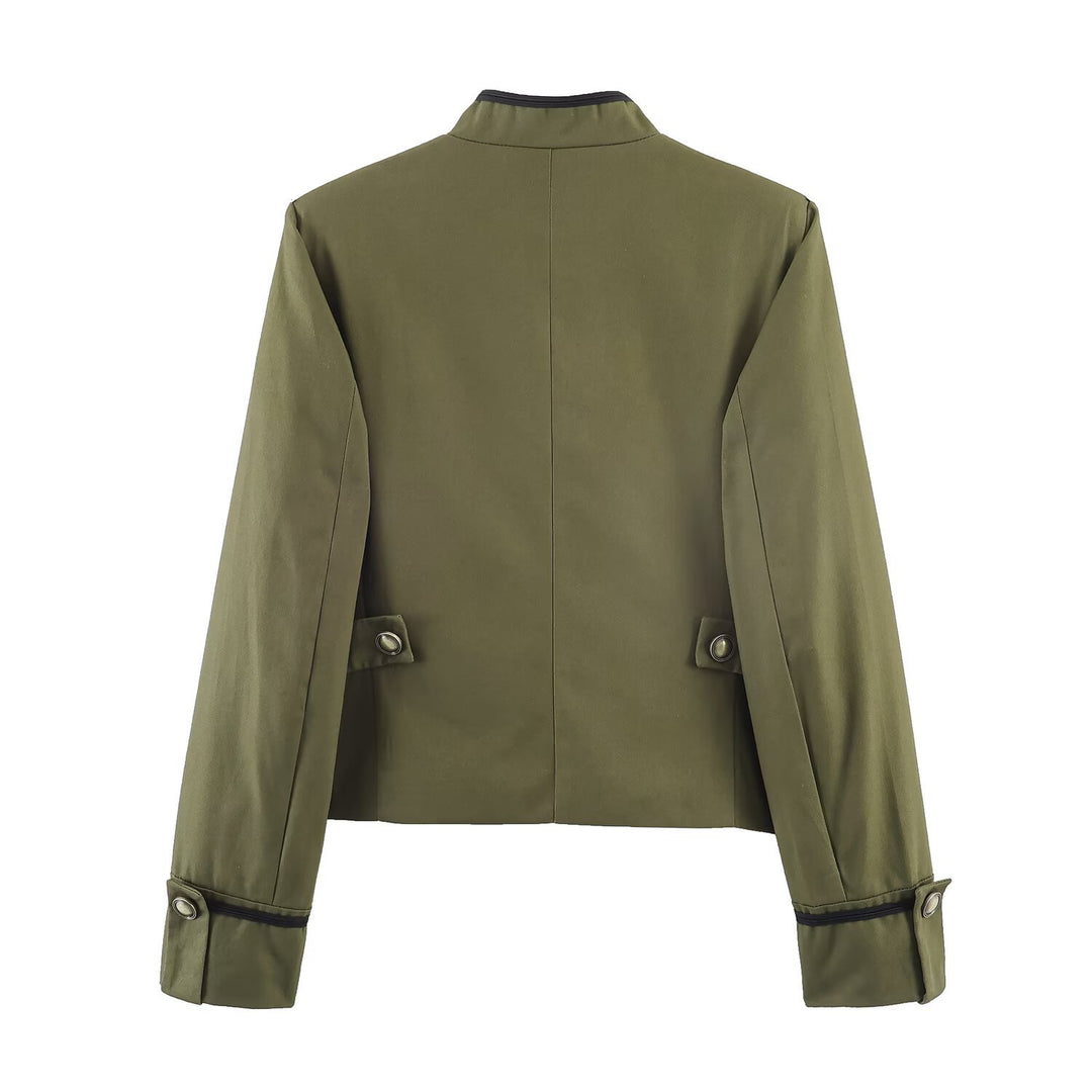 Damen Militärisch inspirierte Kurzjacke mit dekorativer Kordauflage und Stehkragen Drune
