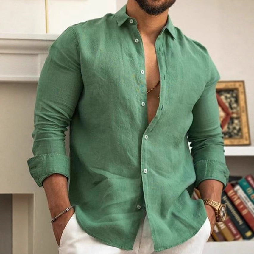 Herren Lockeres Leinenhemd mit Rundem Saum und atmungsaktiver Struktur Drune