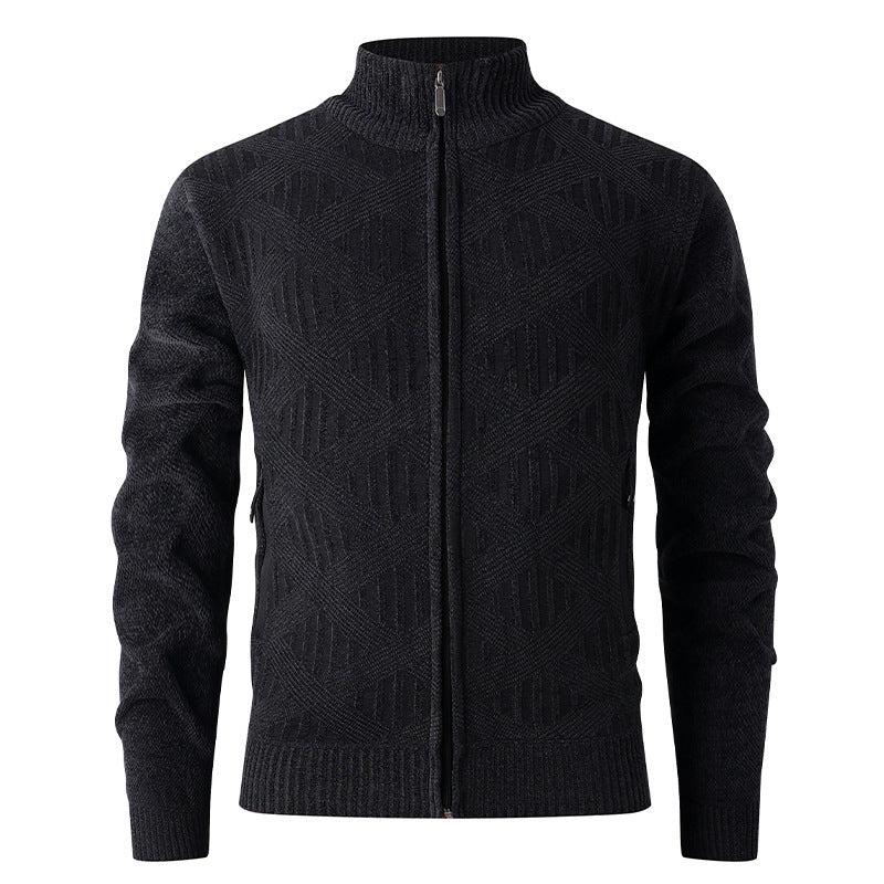 Herren elegante Strickjacke mit strukturiertem Design und hohem Stehkragen Drune