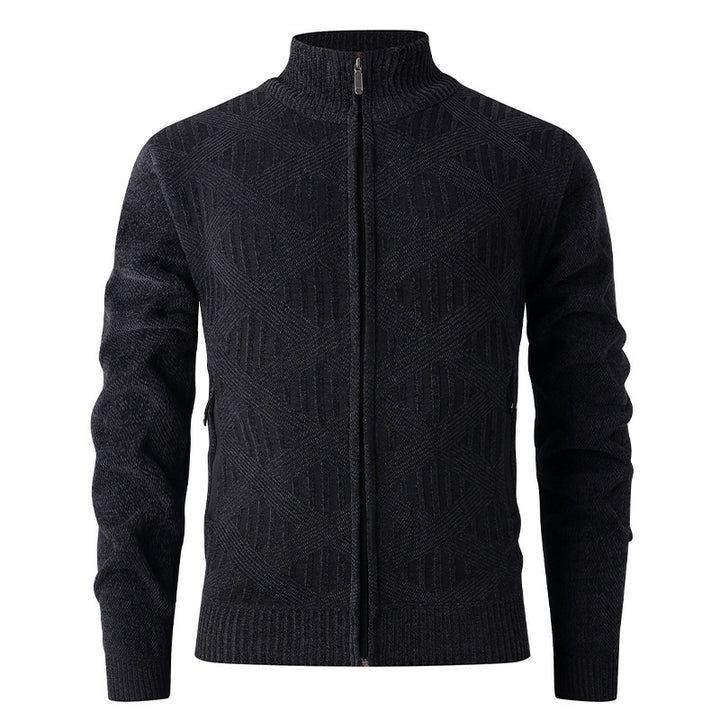 Herren elegante Strickjacke mit strukturiertem Design und hohem Stehkragen Drune