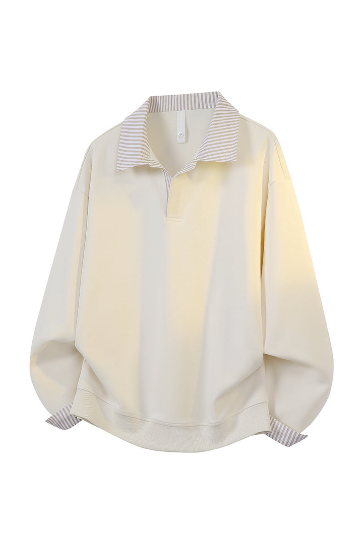 Damen Oversize-Polo-Sweatshirt mit Kontrastkragen & gestreiften Manschetten Drune