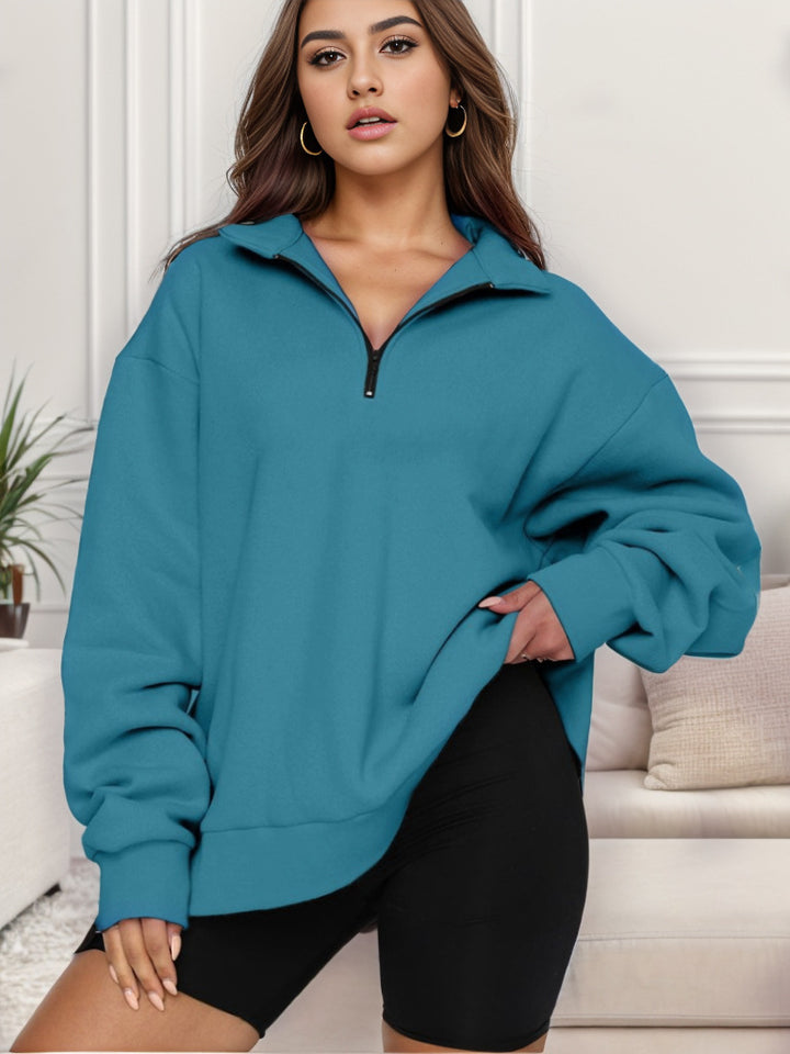 Damen nan übergroßes Sweatshirt mit Halbreißverschluss und Stehkragen Drune