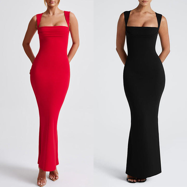 Damen Elegantes Langarm-Bodycon-Kleid mit quadratischem Ausschnitt und figurbetontem Schnitt Drune