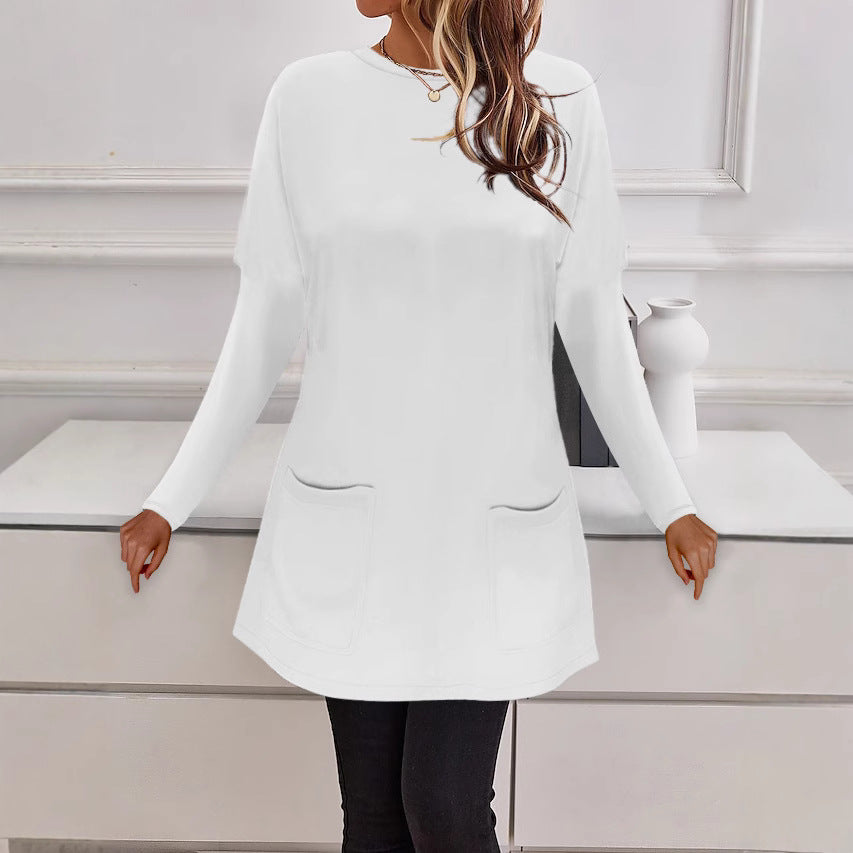 Damen Longline Feinstrick-Tunika mit Rundhalsausschnitt und aufgesetzten Taschen Drune