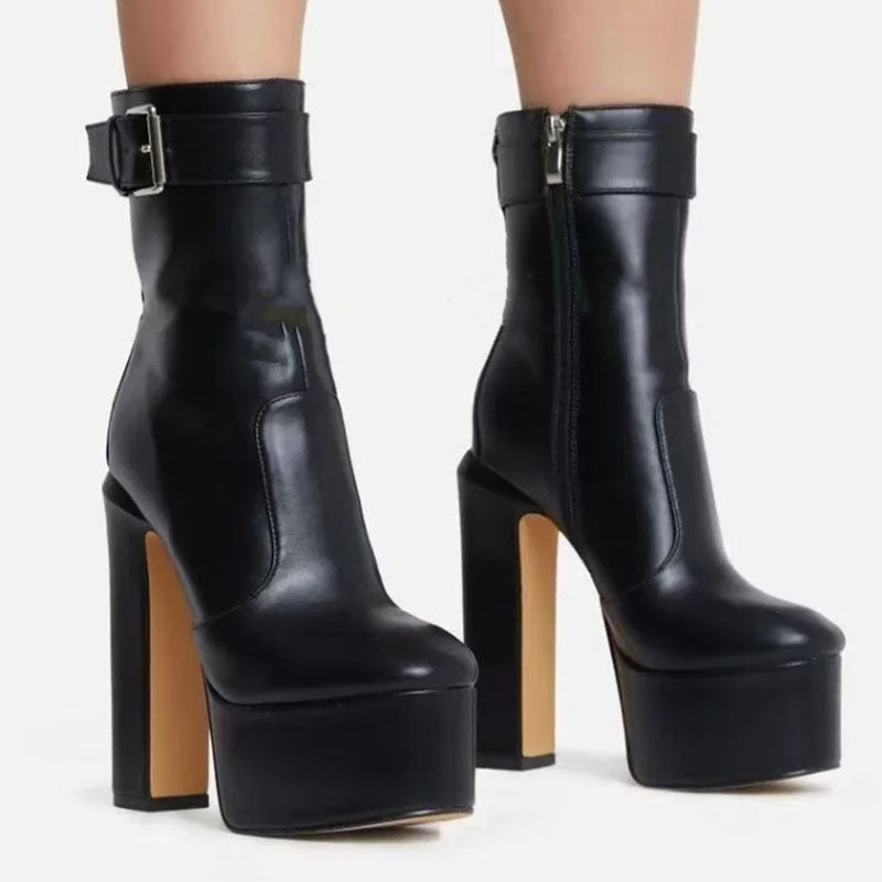 Damen Chunky-Absatz-Stiefeletten mit Schnallenriemendetail Drune