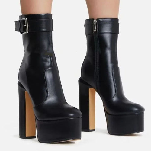 Damen Chunky-Absatz-Stiefeletten mit Schnallenriemendetail Drune