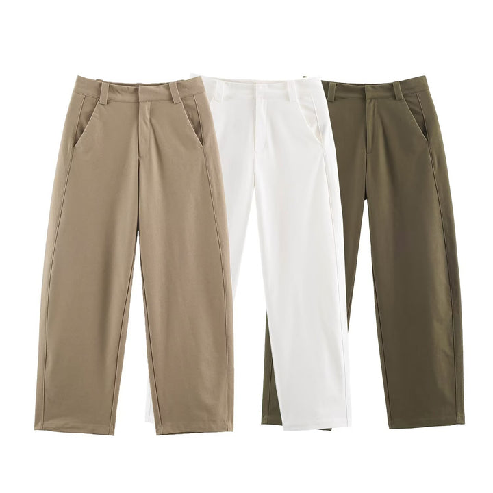 Damen Hochtaillierte weite Cropped‑Hose mit Bügelfalte und Eingrifftaschen Drune