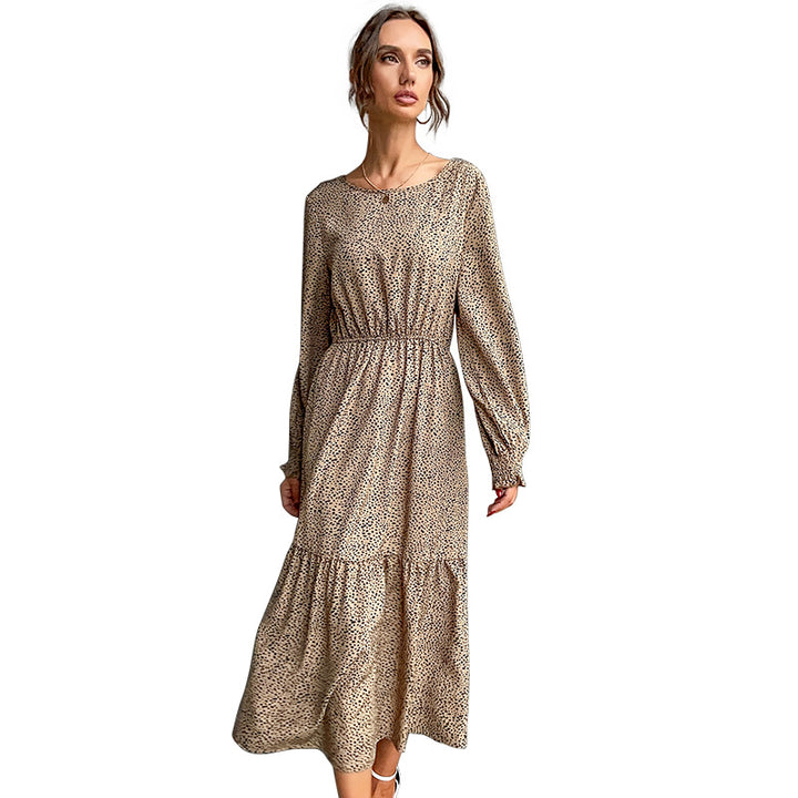 Damen Langes Stufenmaxikleid mit elastischer Taillenraffung und feinem Punkteprint Drune