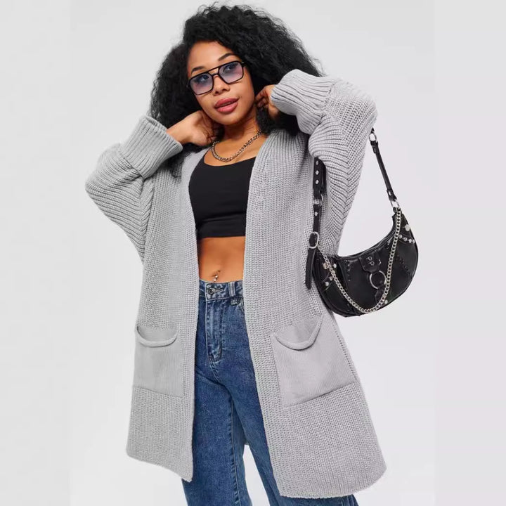 Damen Langer Strickcardigan mit offenen Fronten und praktischen Taschen Drune