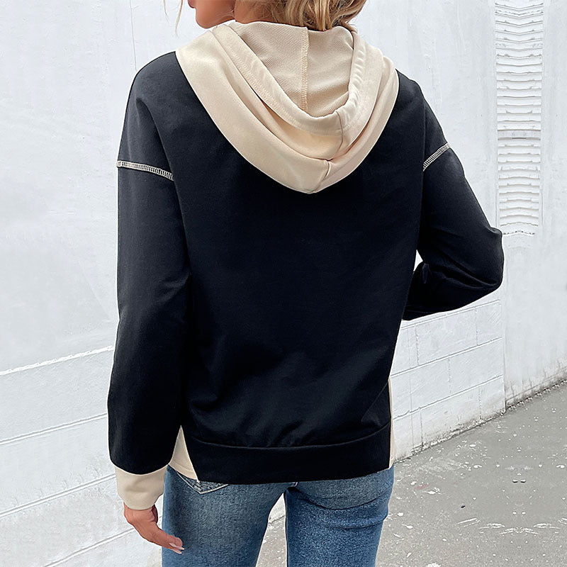 Damen Lässiger Kapuzenpullover mit kontrastierenden Ärmeln Drune