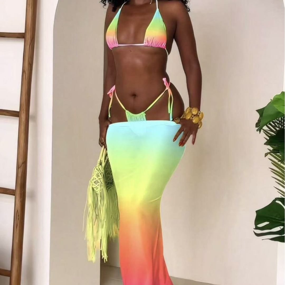 Damen Bikiniset mit modischen Schnürdetails und luftiger Maxikleid-Überwurf Drune