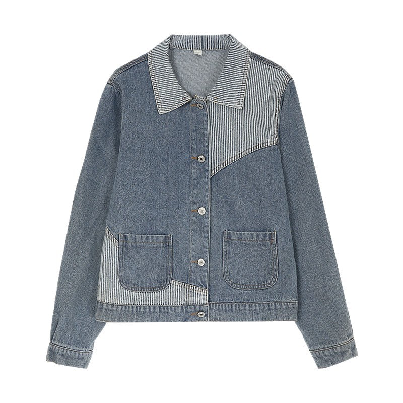 Damen Lässige Jeansjacke mit strukturiertem Kragen Drune