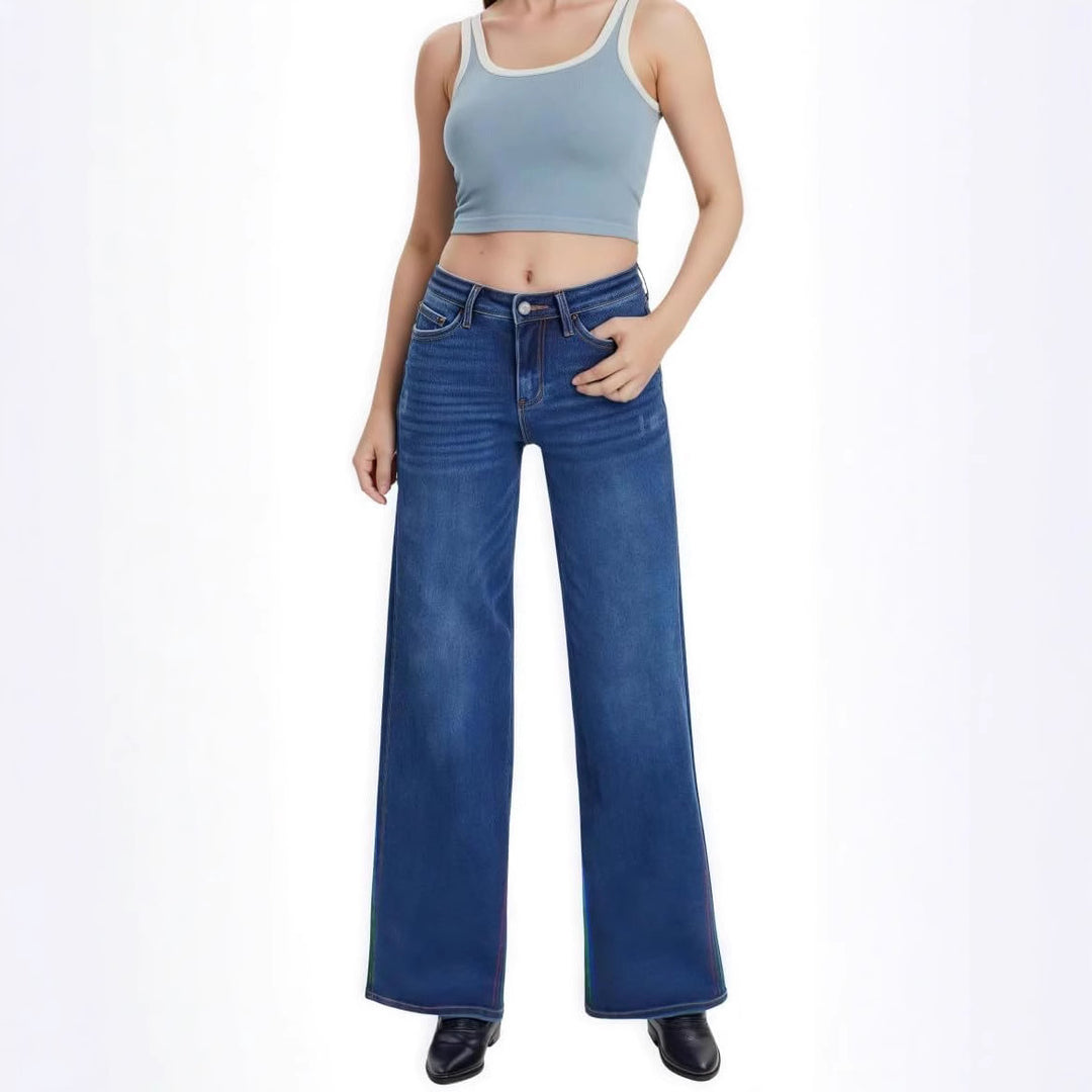 Damen Weite High‑Waist Schlagjeans aus Stretch Denim Drune