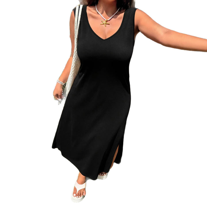 Damen luftiges Maxikleid mit V-Ausschnitt und seitlichem Schlitz Drune