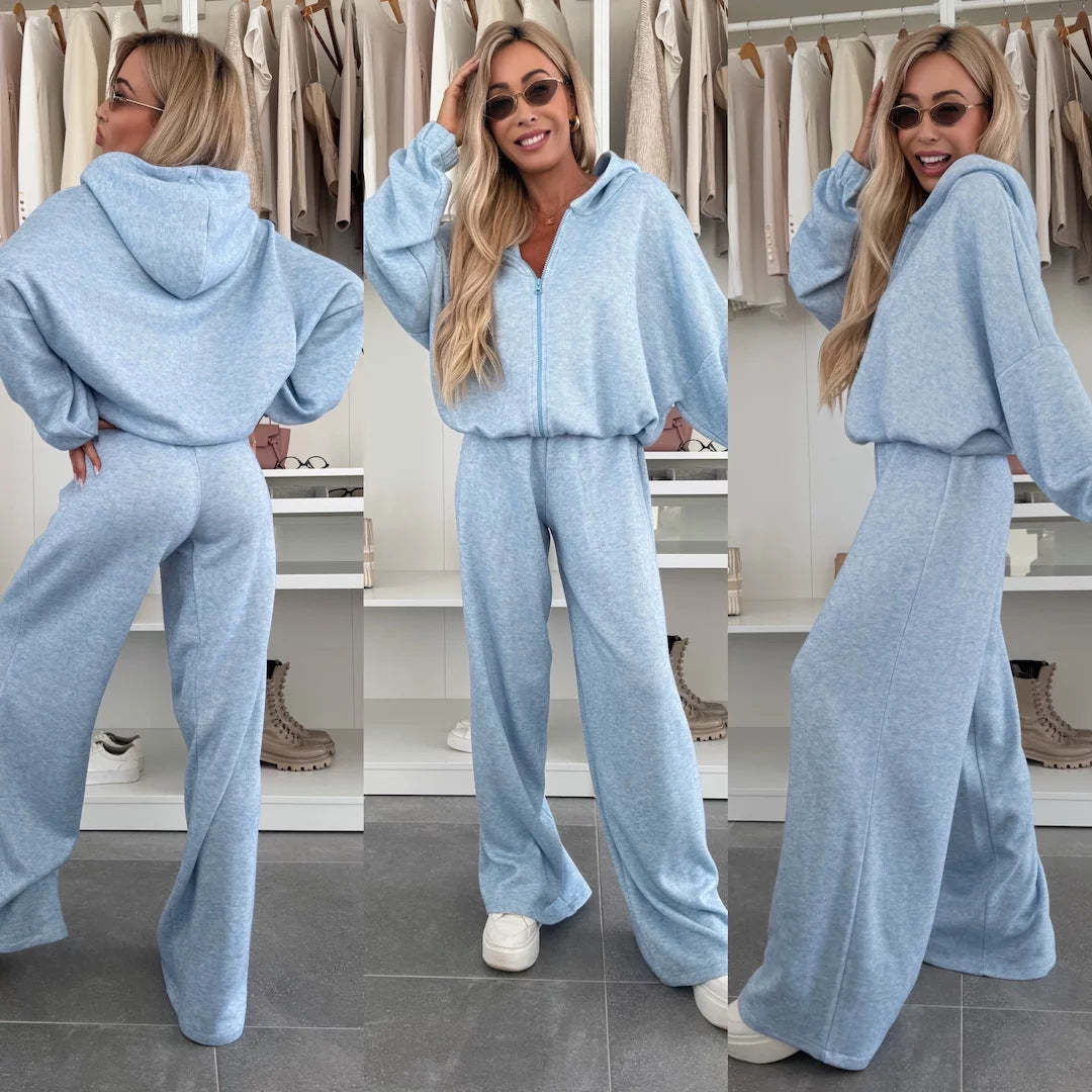Damen Loungewear-Anzug aus weichem Fleece mit Kapuze und weitem Schnitt Drune
