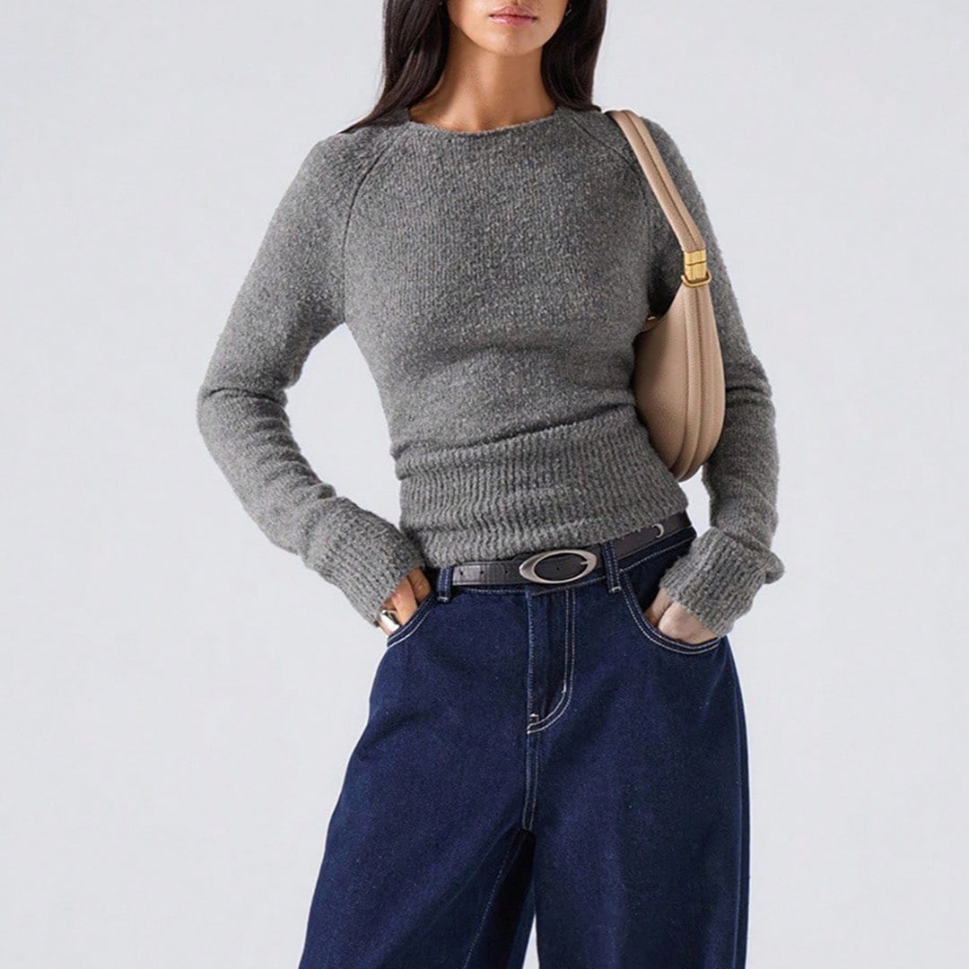 Damen Strickpullover mit geripptem Saum und bequemem Schnitt Drune