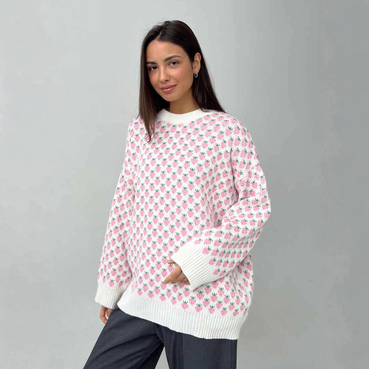 Damen Oversized Pullover mit floralem Muster Drune