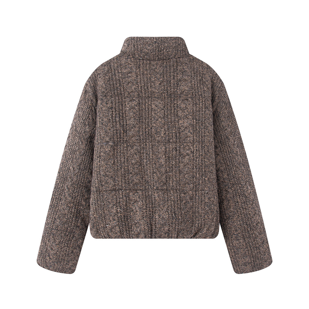 Damen nan gesteppte Strickoptik-Steppjacke mit Zopfmuster, Stehkragen und Eingrifftaschen Drune
