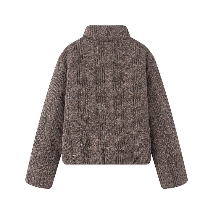 Damen nan gesteppte Strickoptik-Steppjacke mit Zopfmuster, Stehkragen und Eingrifftaschen Drune