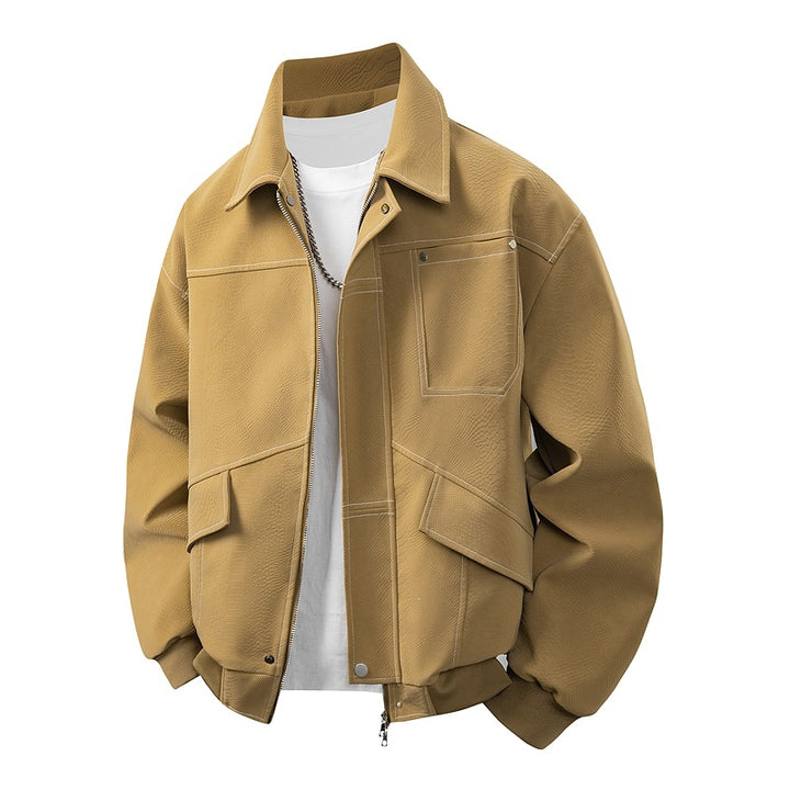 Herren Boxige Utility-Bomberjacke mit aufgesetzten Pattentaschen, verdecktem Zwei-Wege-Reißverschluss & strukturierter Canvas-Optik Drune