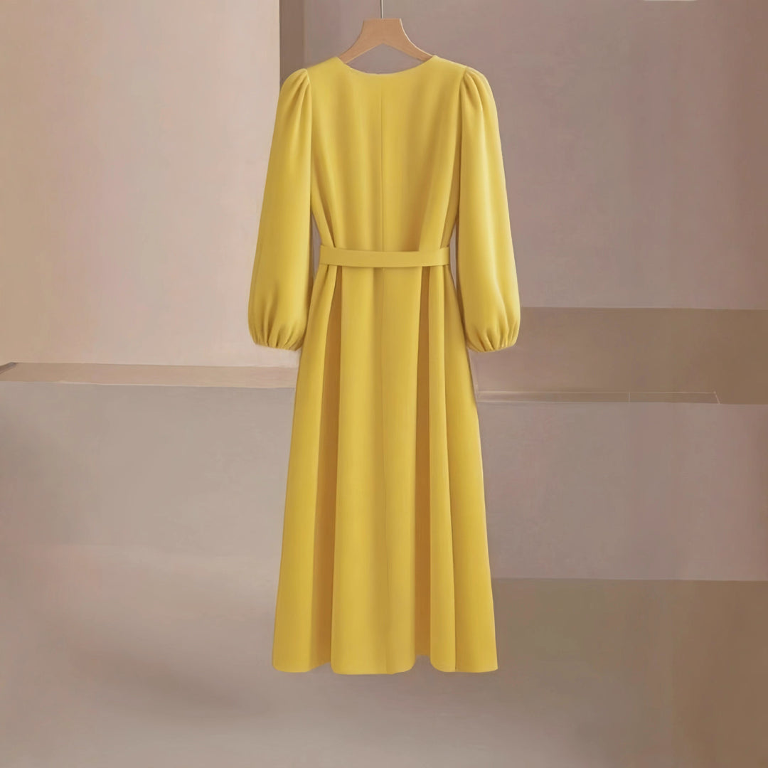 Damen Maxikleid mit V-Ausschnitt und eleganten Puffärmeln Drune