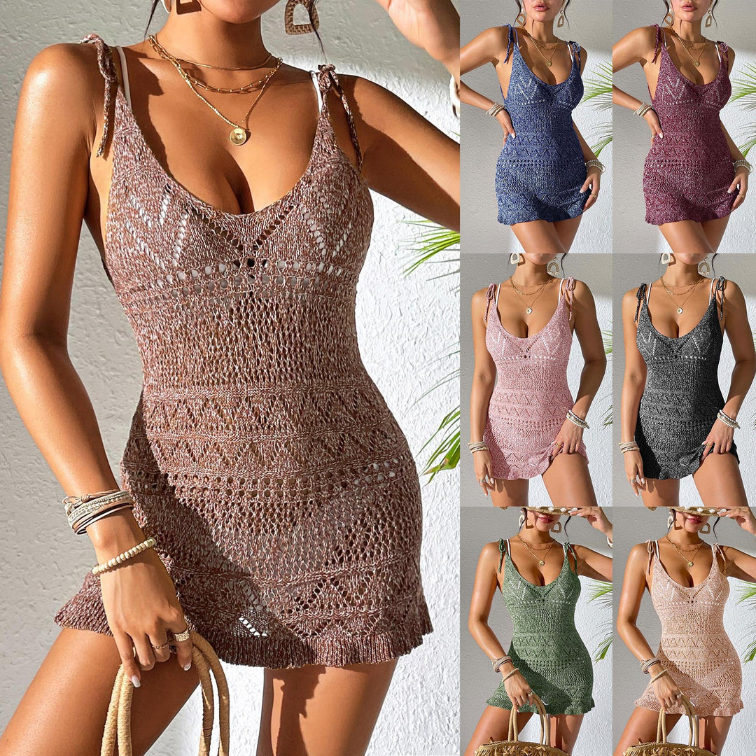 Damen Häkelkleid mit verstellbaren Trägern und voluminösem Saum Drune
