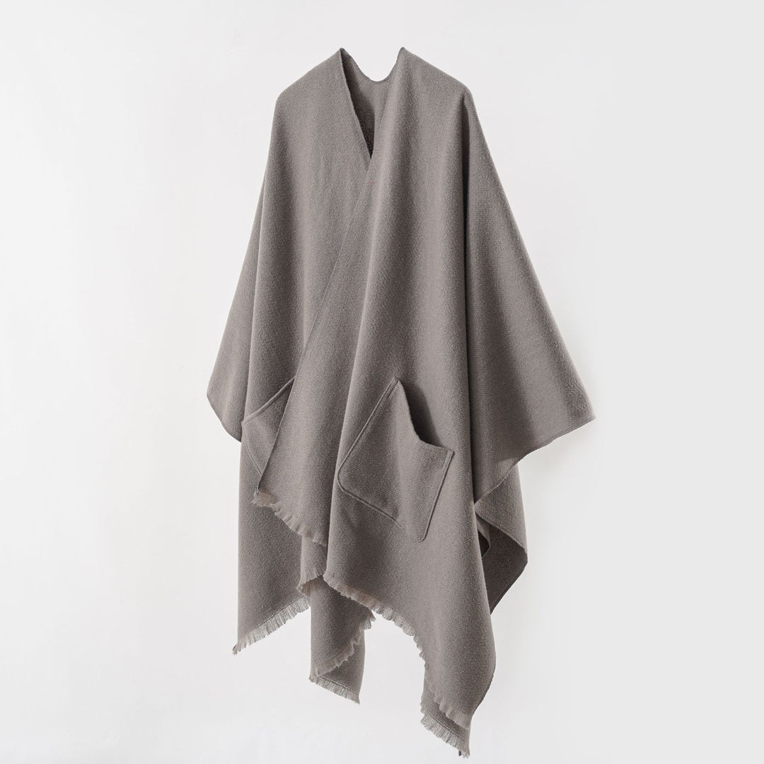 Damen Oversize-Capeponcho aus Wollmix mit Kapuze und Eingrifftaschen Drune